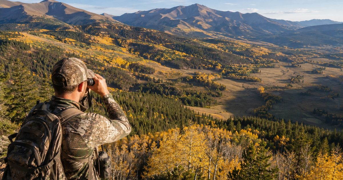 Snow-covered Colorado mountain under cloudy sky, Flat Tops elk country